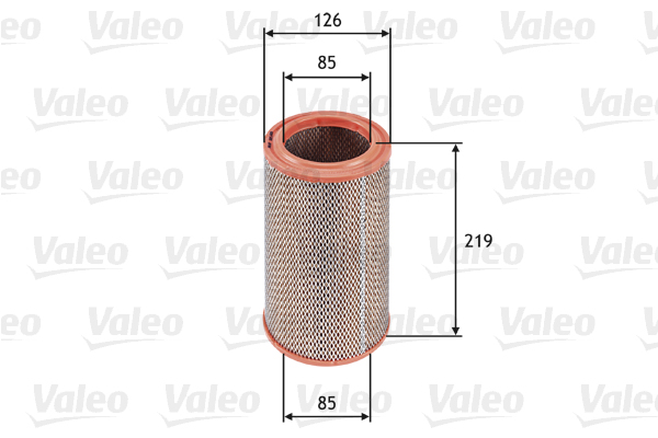VALEO Luftfilter 585609 Filterindsats height_mm_209|Højde [mm]|220 outer_diameter_mm_497|Yderdiameter [mm]|126 inner_diameter_mm_496|Indvendig diamete