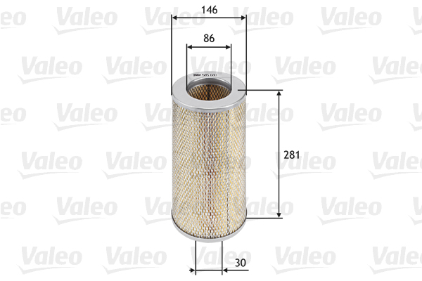 VALEO Luftfilter 585680 Filterindsats height_mm_209|Højde [mm]|281 outer_diameter_mm_497|Yderdiameter [mm]|146 outer_diameter_1_mm_978|Yderdiameter 1