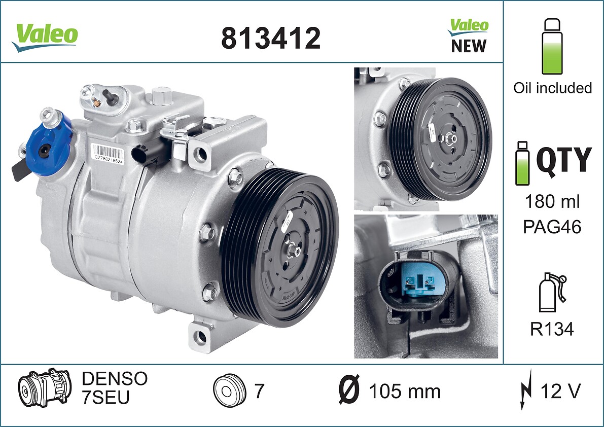 VALEO Kompressor, klimaanlæg 813412 for BMW (BRILLIANCE)