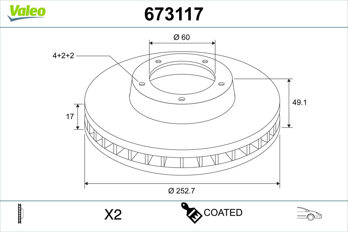 VALEO Bremseskive 673117 foraksel ventileret 253mm 17mm for OPEL VAUXHALL SUZUKI