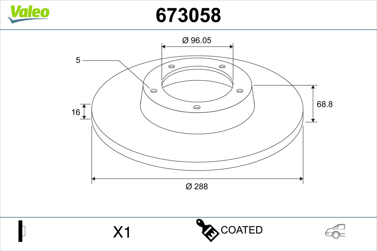 VALEO Bremseskive 673058 bagaksel fuld 288mm 16mm for FORD
