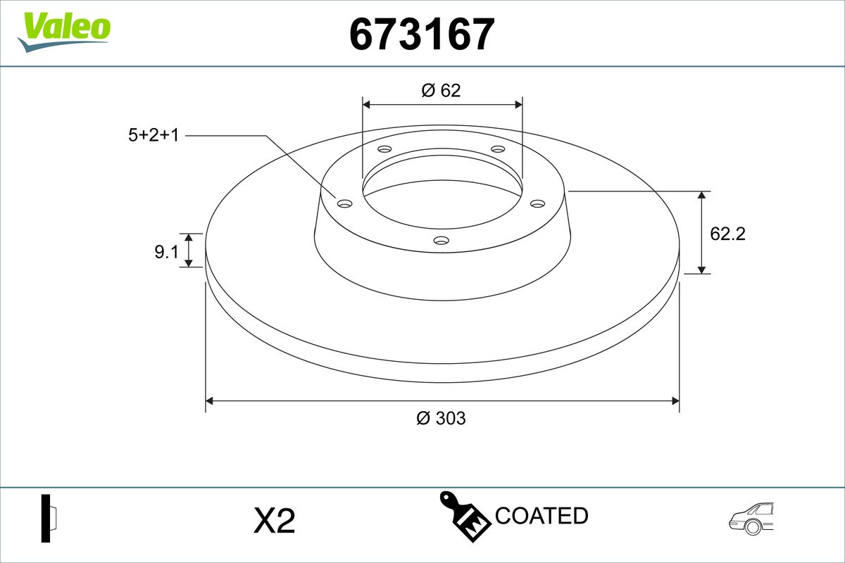 VALEO Bremseskive 673167 bagaksel fuld 303mm 9mm for TOYOTA CHERY