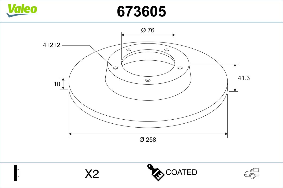 VALEO Bremseskive 673605 bagaksel fuld 258mm 10mm for KIA HORKI (DYK)