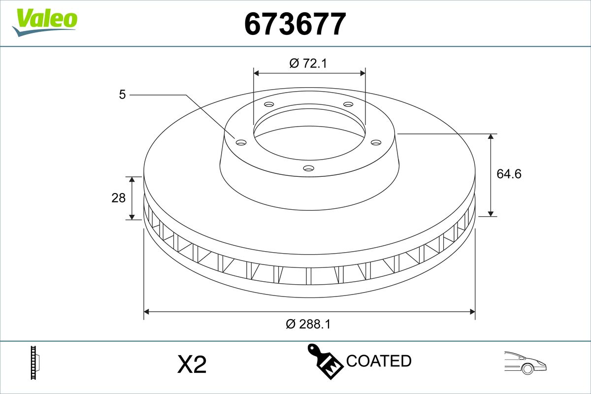 VALEO Bremseskive 673677 foraksel ventileret 288mm 28mm for JEEP