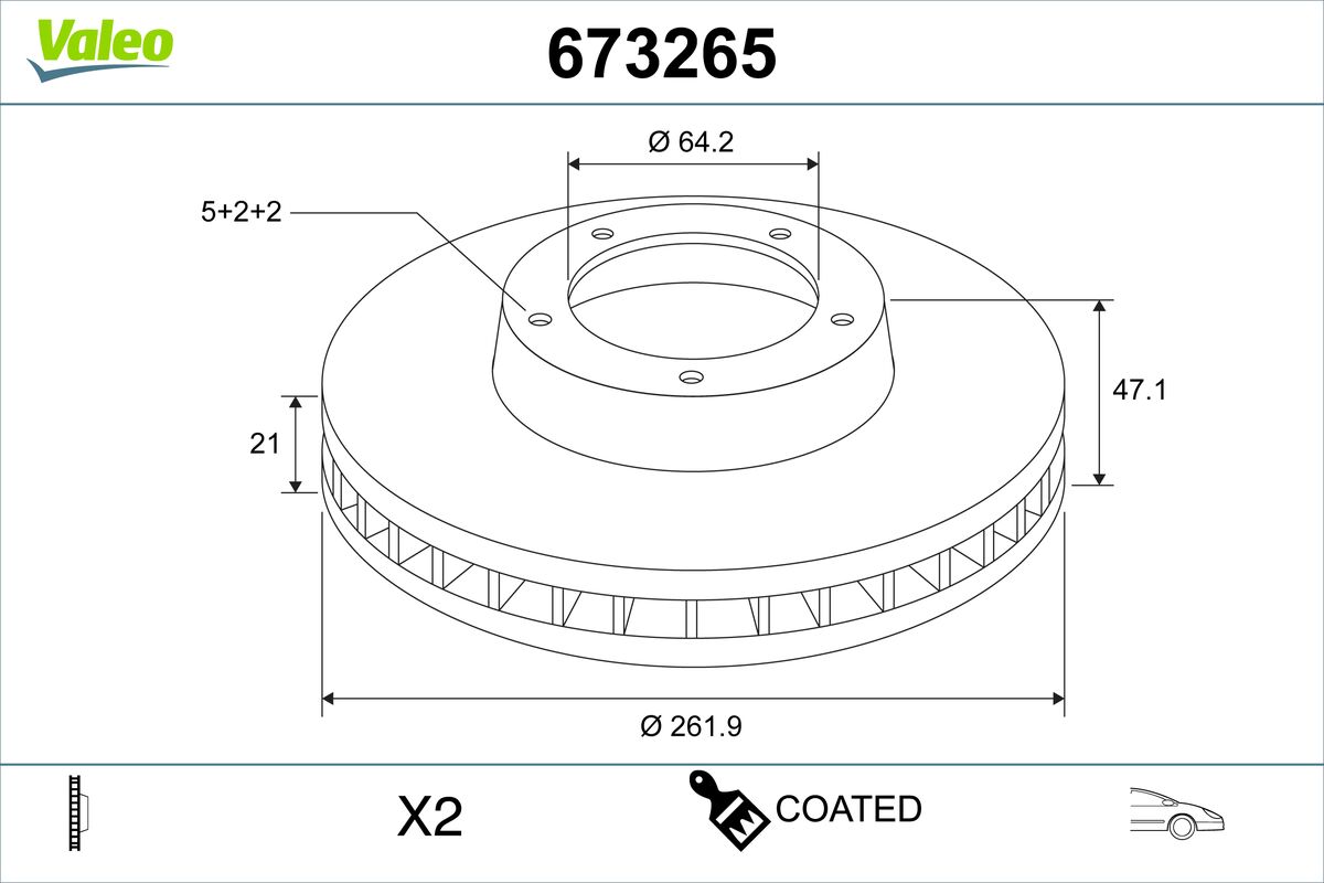 VALEO Bremseskive 673265 foraksel ventileret 262mm 21mm for HONDA (DONGFENG) HONDA