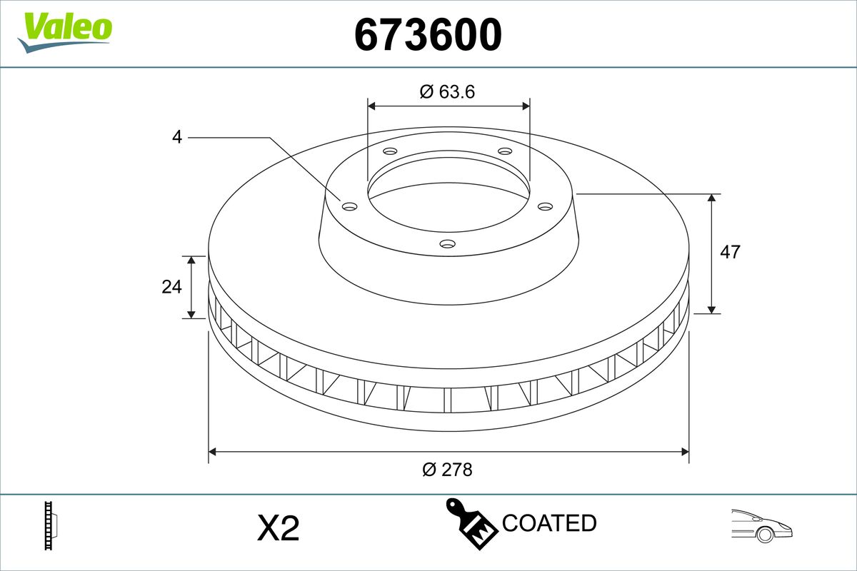 VALEO Bremseskive 673600 foraksel ventileret 278mm 24mm for FORD AC