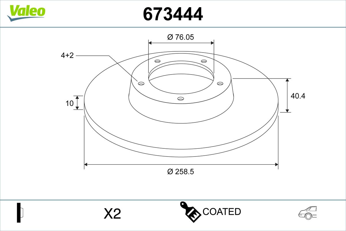 VALEO Bremseskive 673444 bagaksel fuld 259mm 10mm for HYUNDAI HYUNDAI (BEIJING)