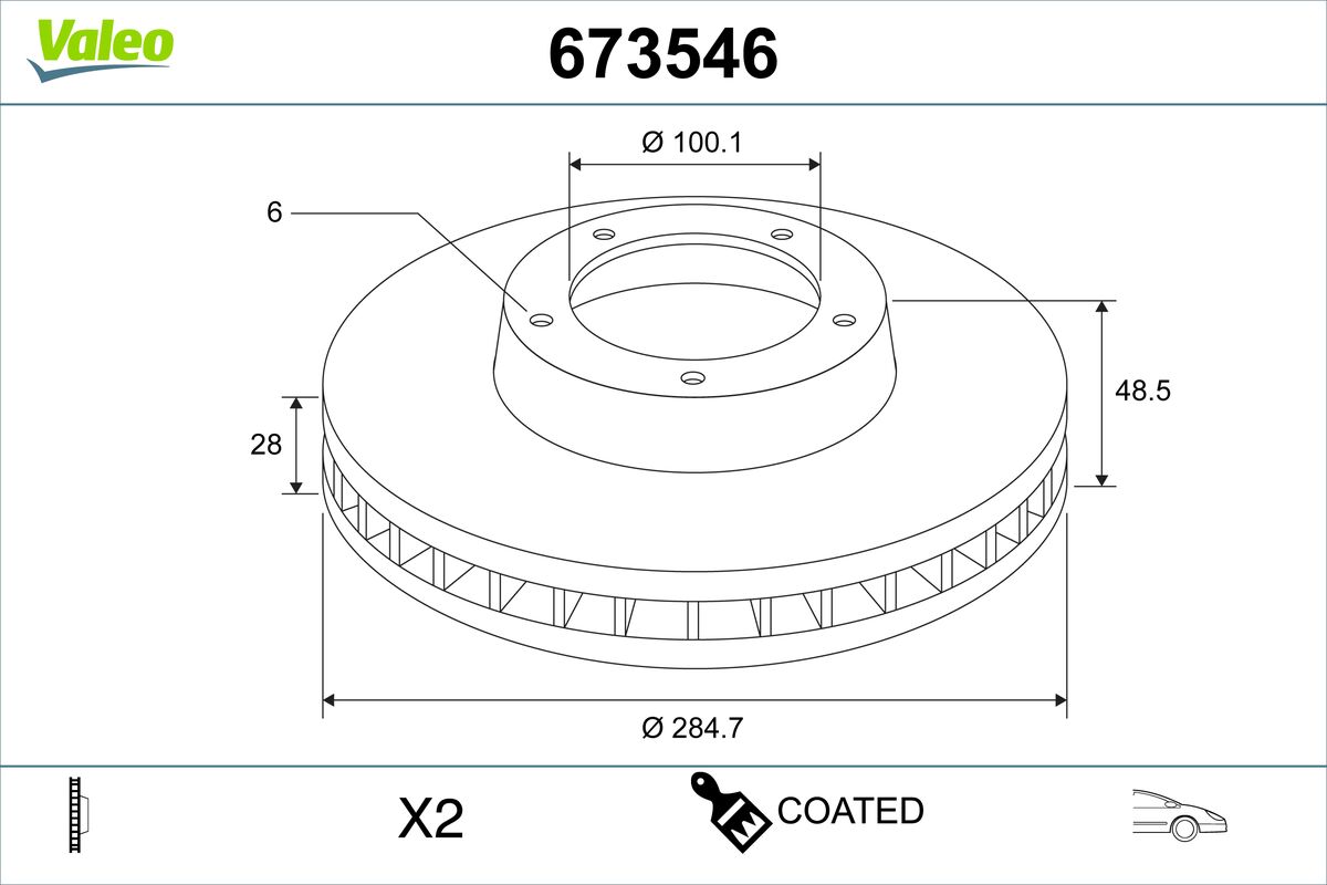 VALEO Bremseskive 673546 foraksel ventileret 285mm 28mm for TOYOTA