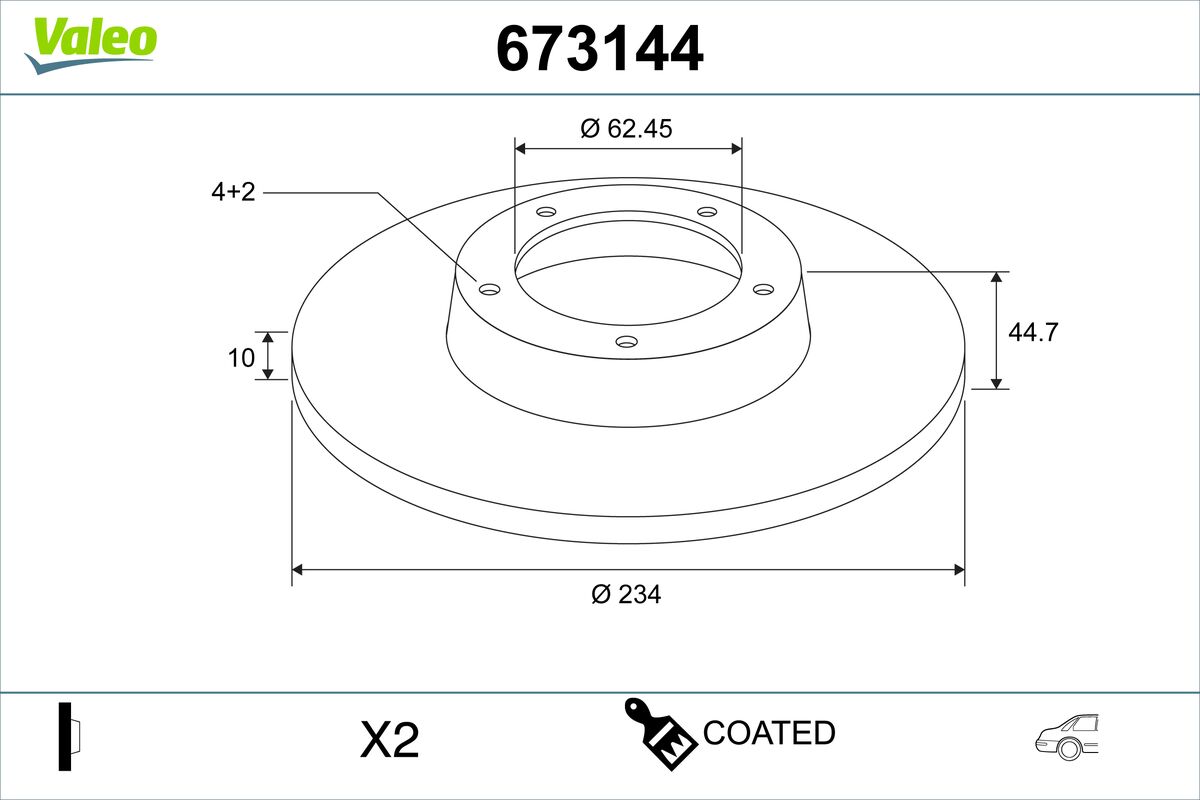 VALEO Bremseskive 673144 bagaksel fuld 234mm 10mm for HYUNDAI