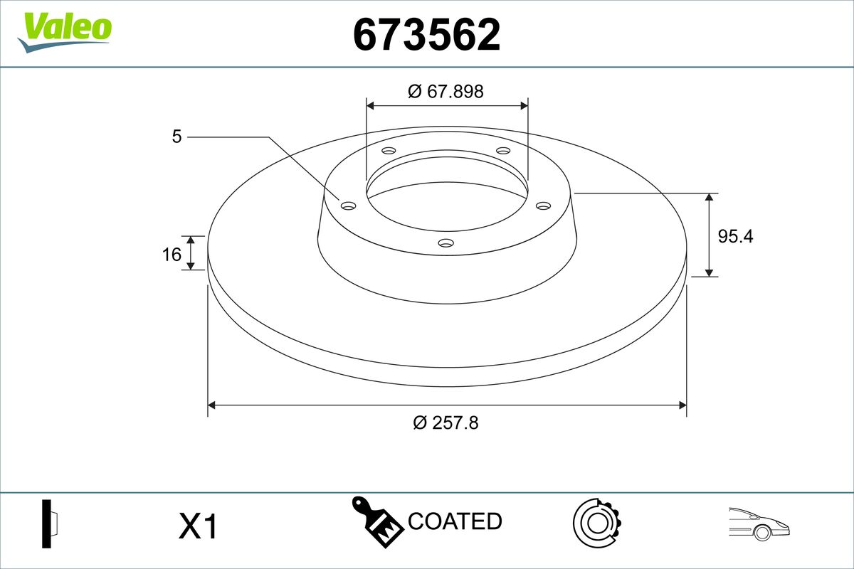 VALEO Bremseskive 673562 foraksel fuld 258mm 16mm for VW