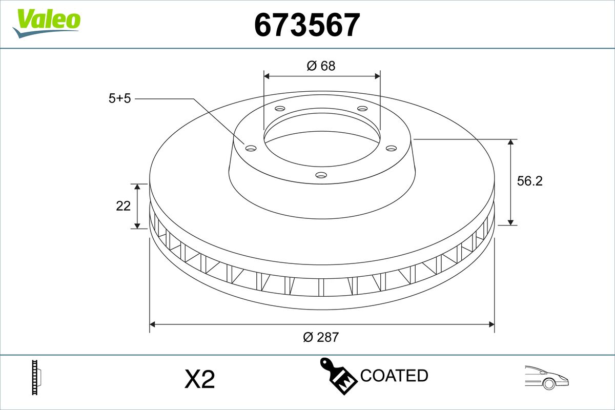VALEO Bremseskive 673567 foraksel ventileret 287mm 22mm for VOLVO