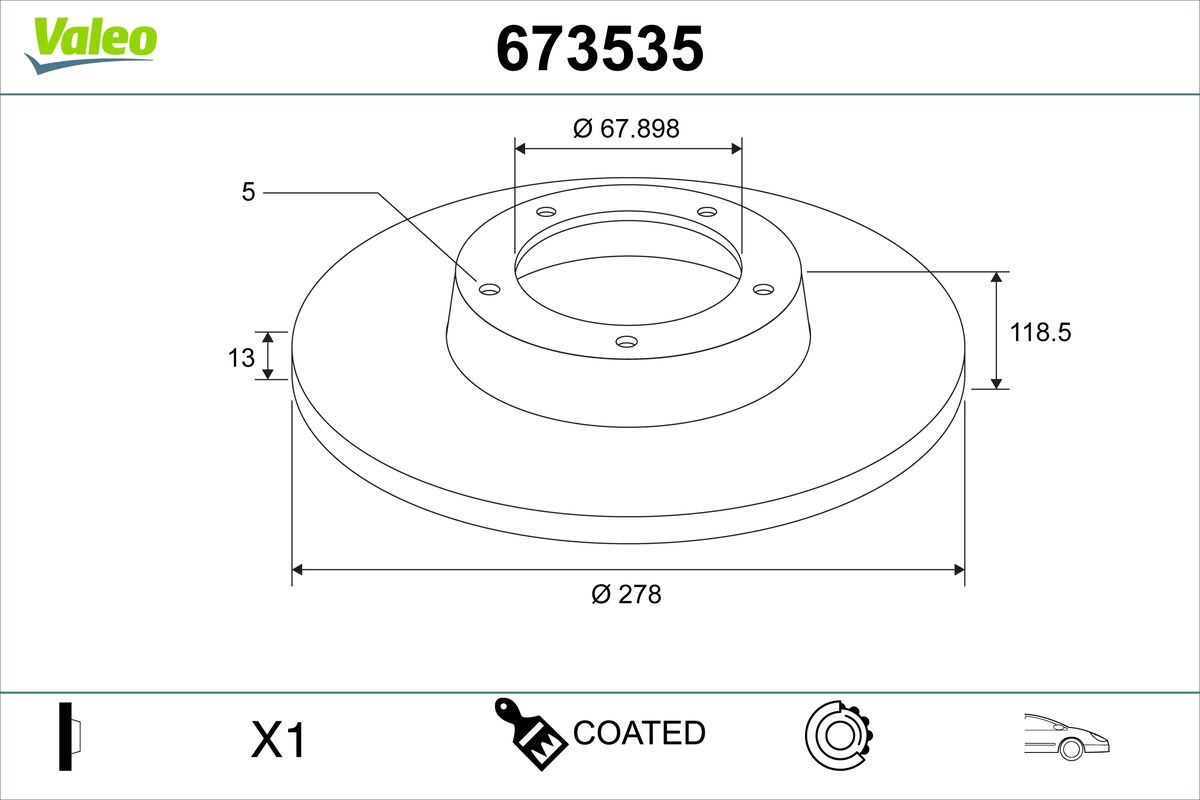VALEO Bremseskive 673535 foraksel fuld 278mm 13mm for VW