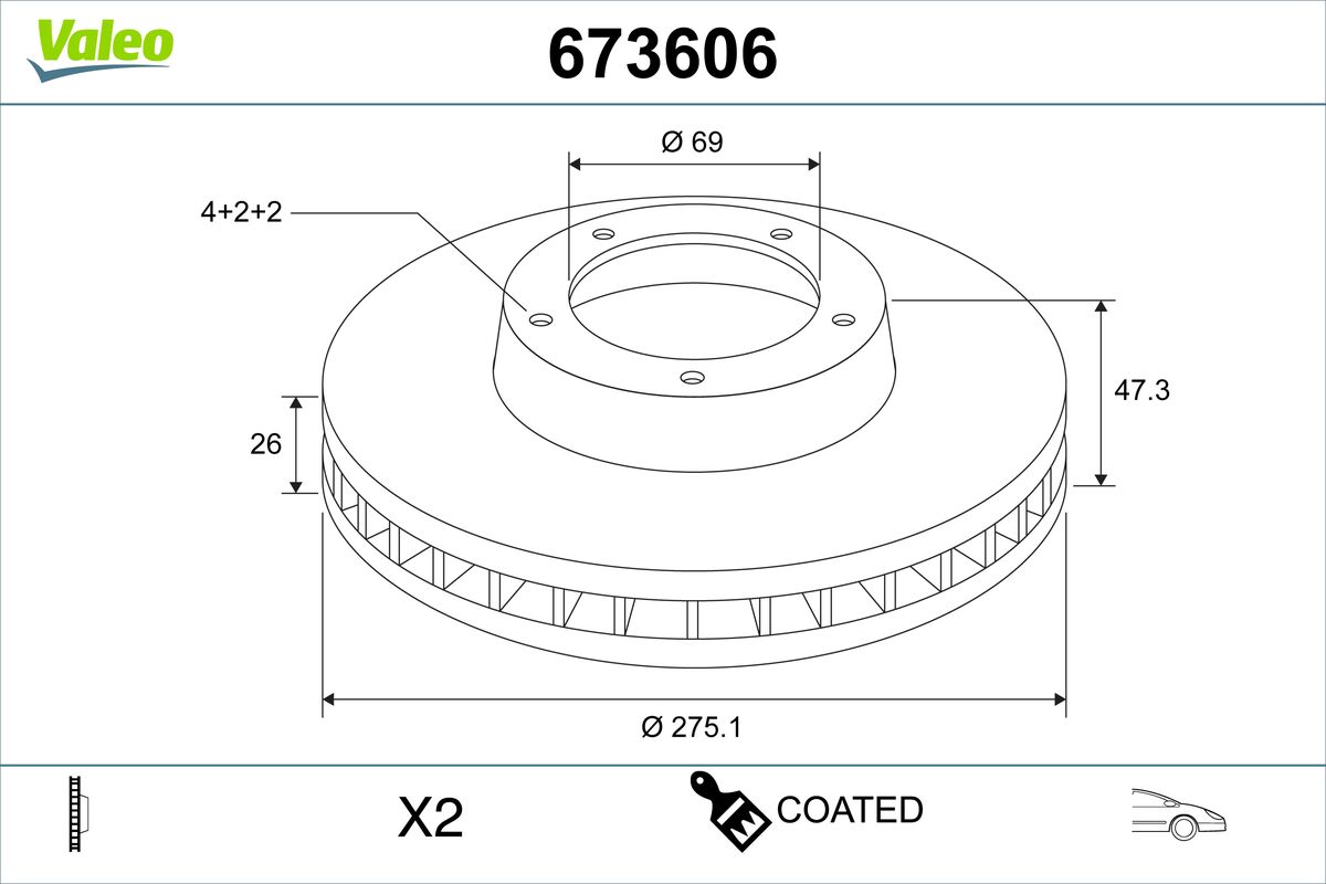 VALEO Bremseskive 673606 foraksel ventileret 275mm 26mm for HORKI (DYK)