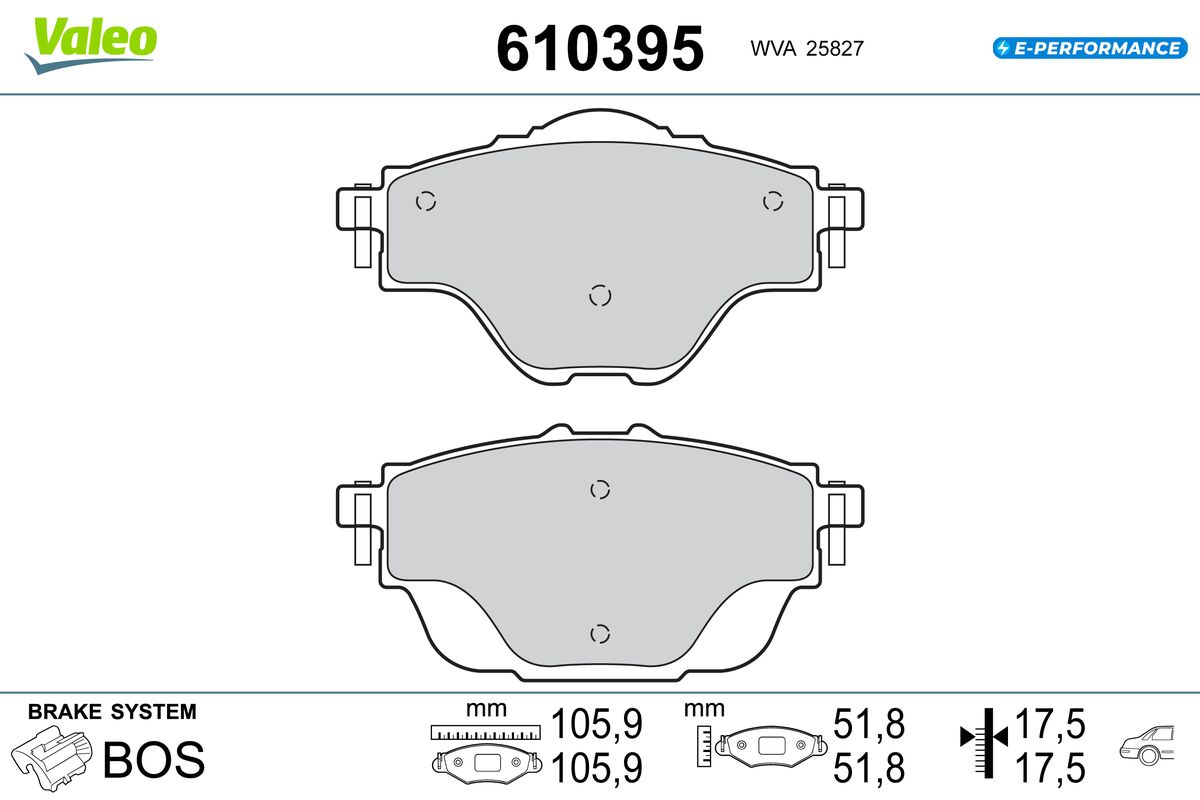 VALEO Bremseklodser 610395 bagaksel for VAUXHALL DS PEUGEOT