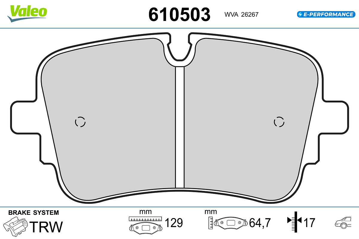 VALEO Bremseklodser 610503 bagaksel for AUDI VW