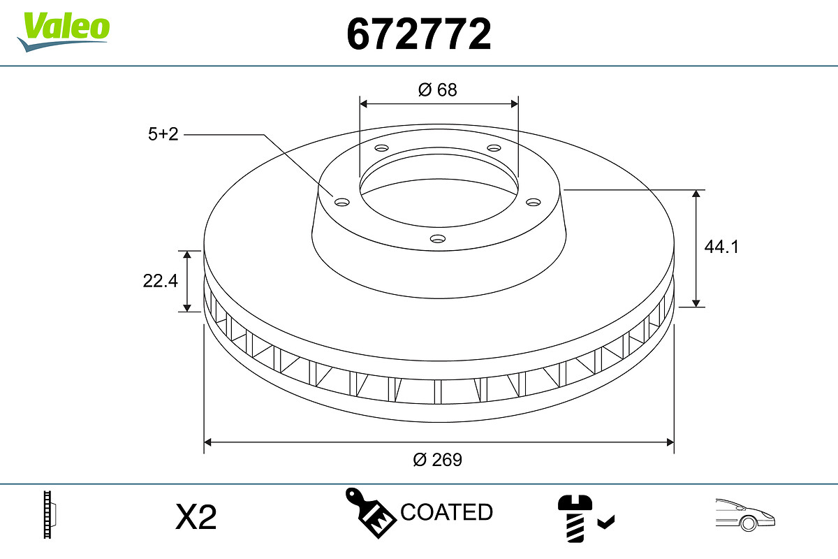VALEO Bremseskive 672772 foraksel ventileret 269mm 22mm for NISSAN DACIA RENAULT