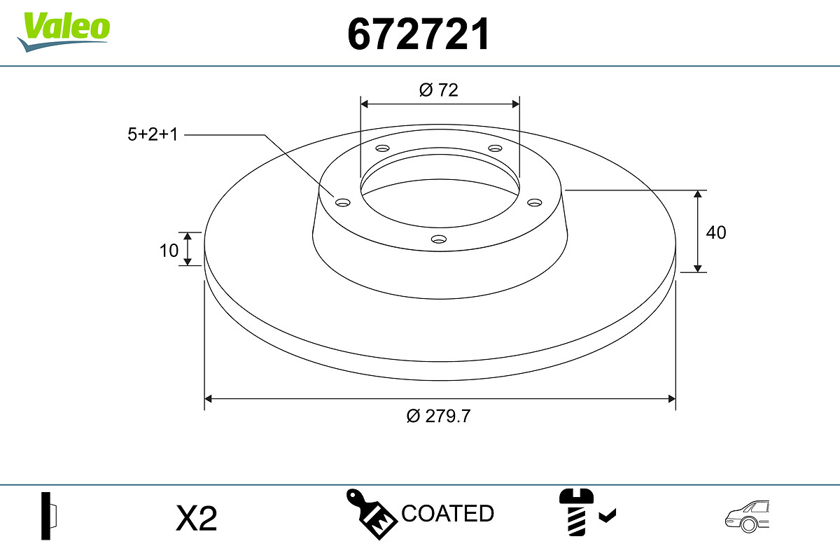 VALEO Bremseskive 672721 bagaksel fuld 280mm 10mm for MAZDA FAW MAZDA (FAW)