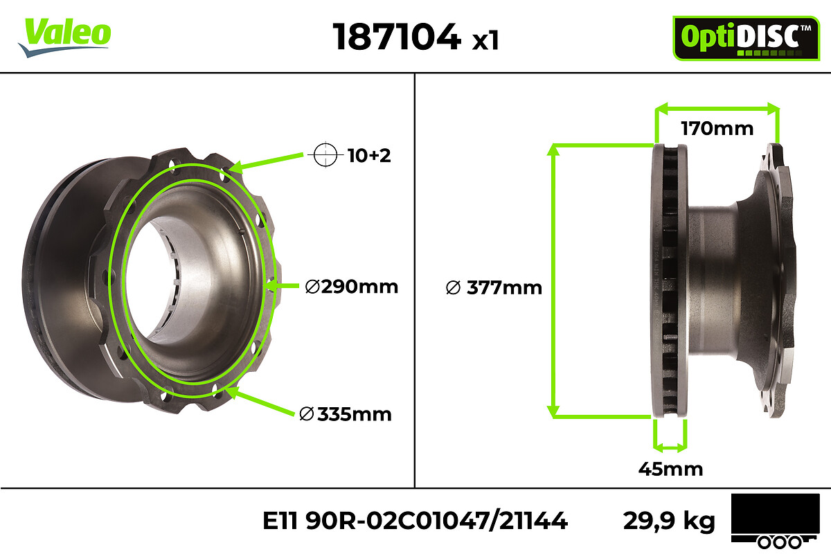 VALEO 187104 foraksel ventileret 377mm 45mm