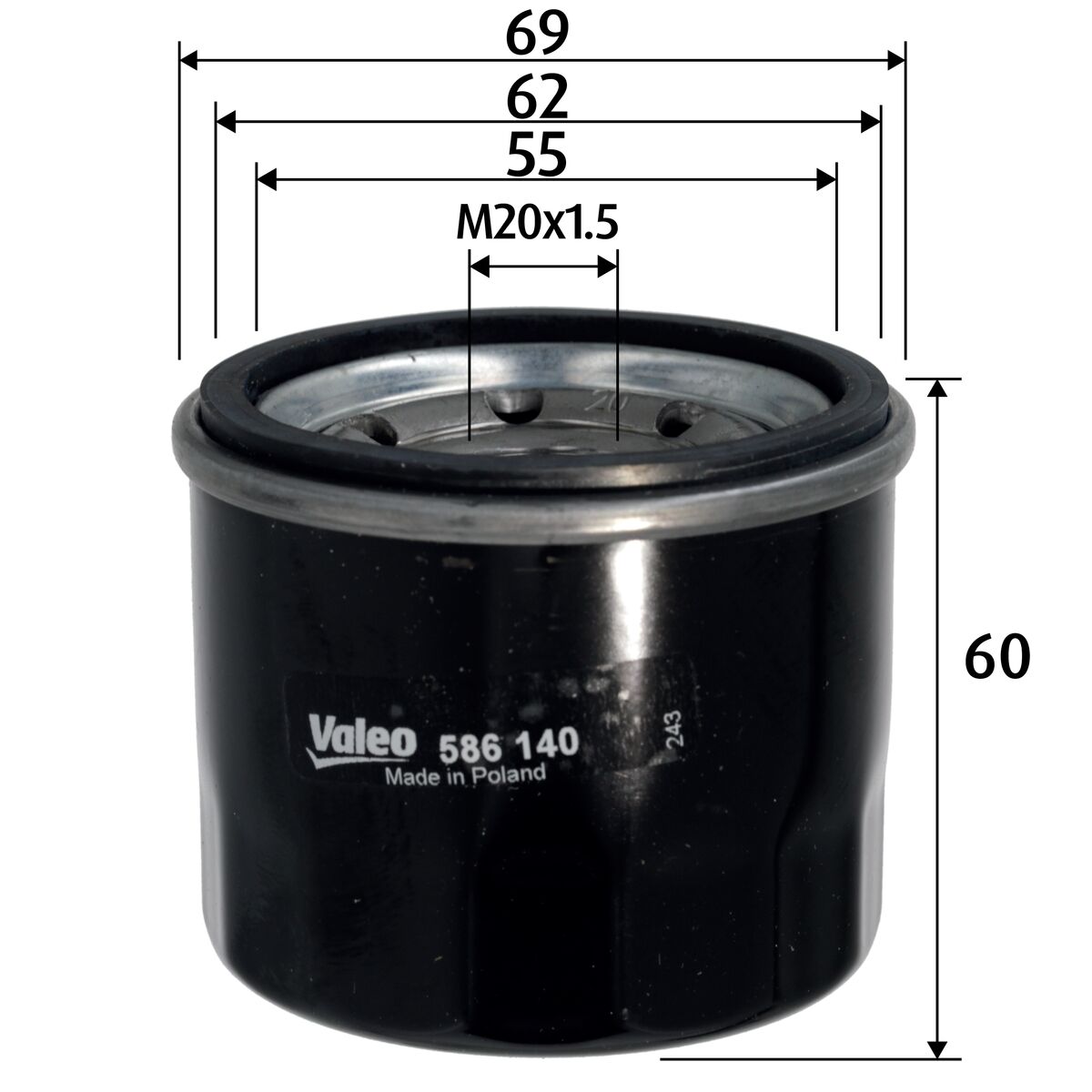 VALEO Oliefilter 586140 Påskruet 58mm M20x1.5 for SMART MITSUBISHI