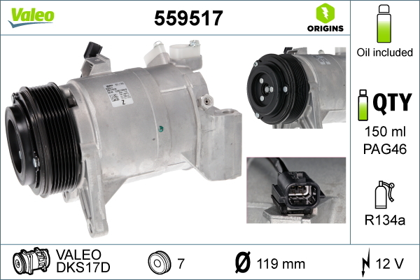 VALEO Kompressor, klimaanlæg 559517 for NISSAN NISSAN (DFAC)
