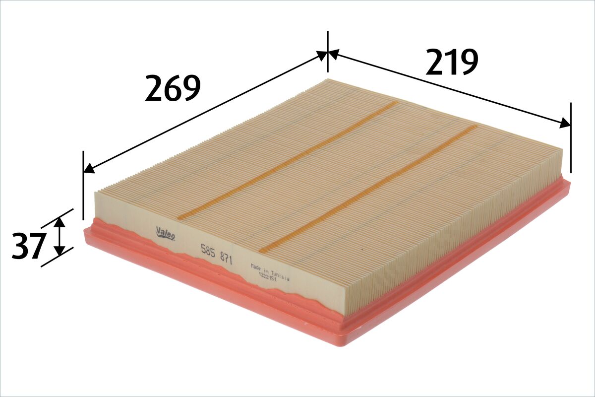 VALEO Luftfilter 585871 Filterindsats width_mm_206|Bredde [mm]|219 height_mm_209|Højde [mm]|35 weight_kg_212|Vægt [kg]|0,31 length_mm_203|Længde [mm]|