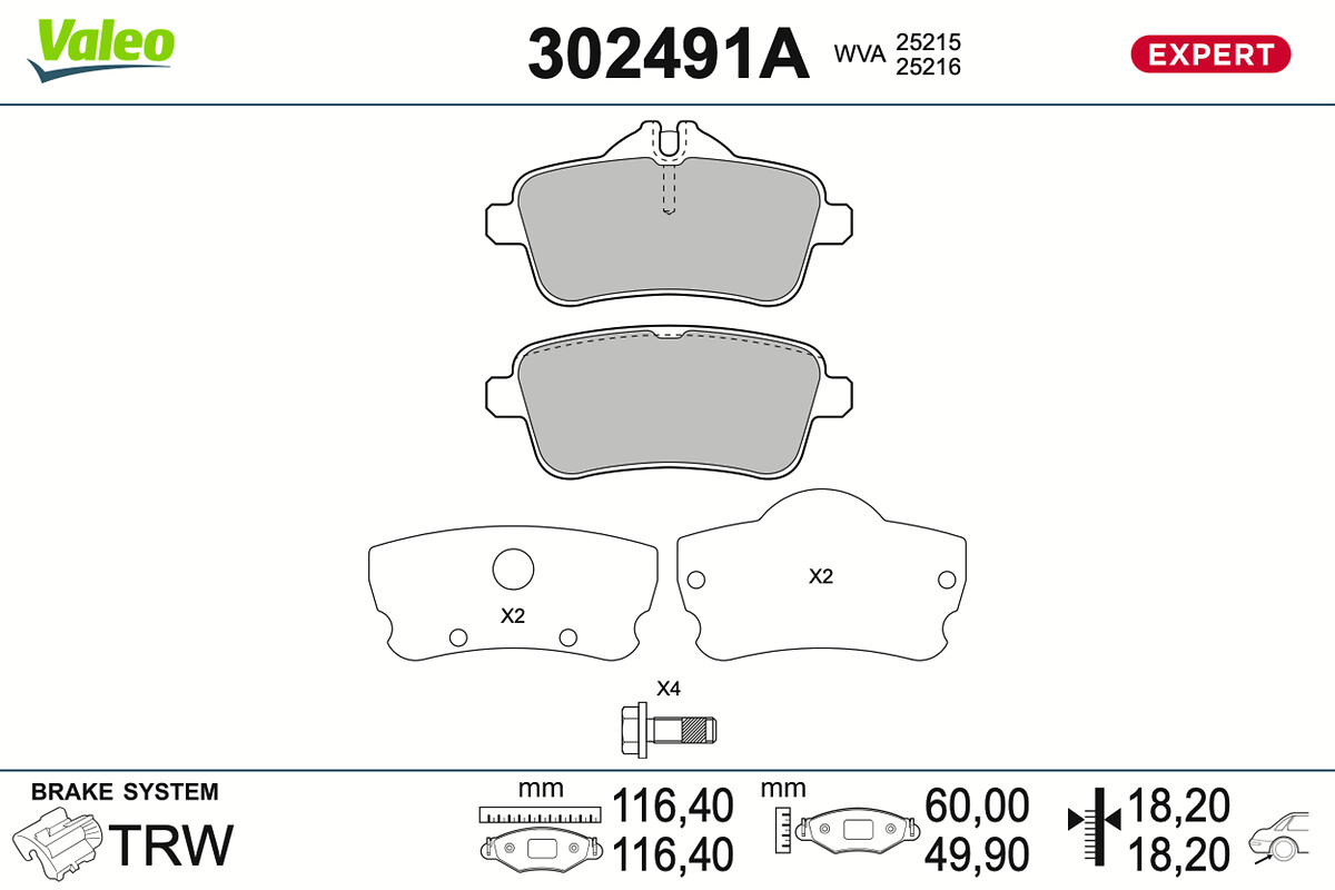 VALEO Bremseklodser 302491a bagaksel for MERCEDES-BENZ