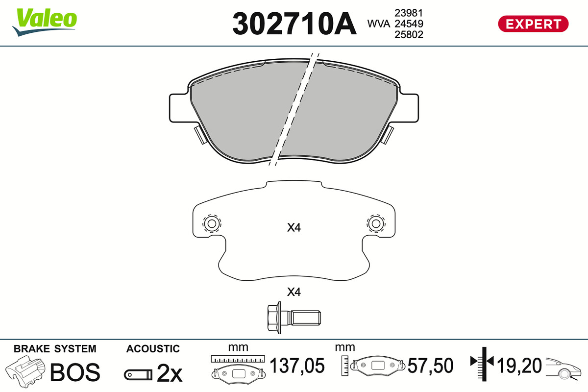 VALEO Bremseklodser 302710a foraksel for FIAT