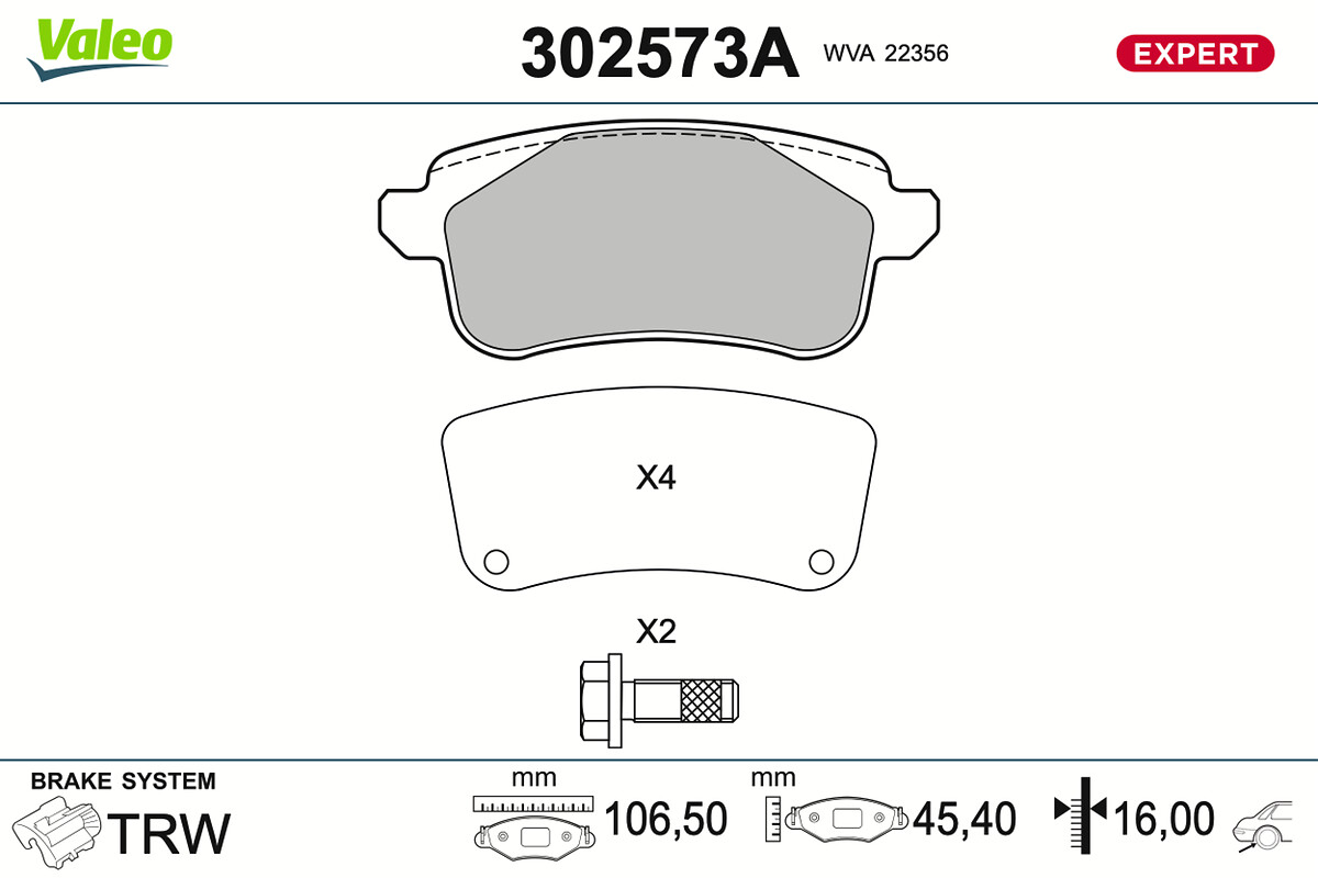 VALEO Bremseklodser 302573a bagaksel for RENAULT