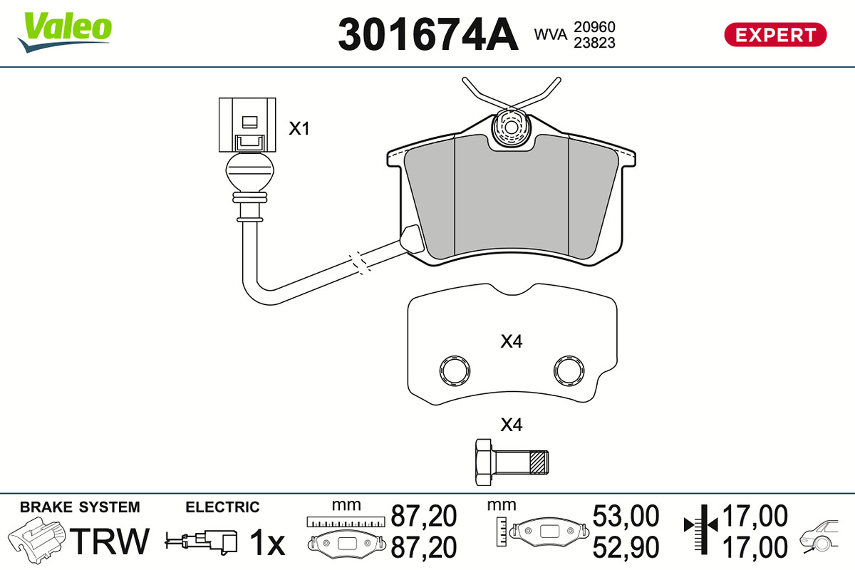 VALEO Bremseklodser 301674a bagaksel for VW