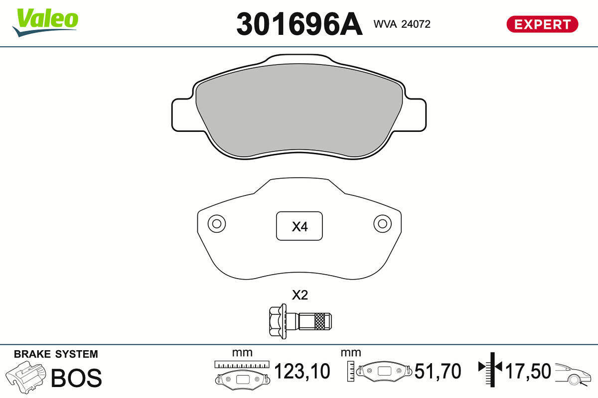 VALEO Bremseklodser 301696a foraksel for FIAT