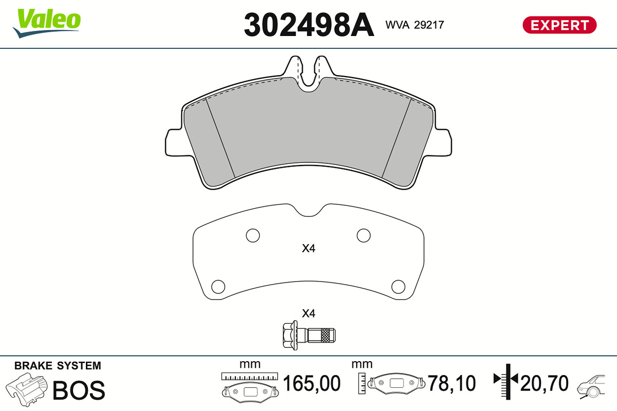 VALEO Bremseklodser 302498a bagaksel for MERCEDES-BENZ VW