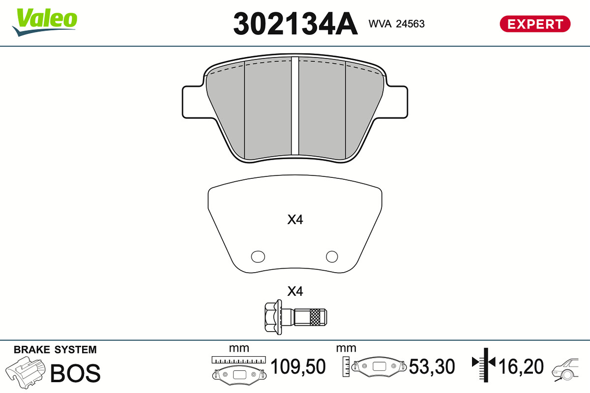 VALEO Bremseklodser 302134a bagaksel for SKODA (SVW) VW