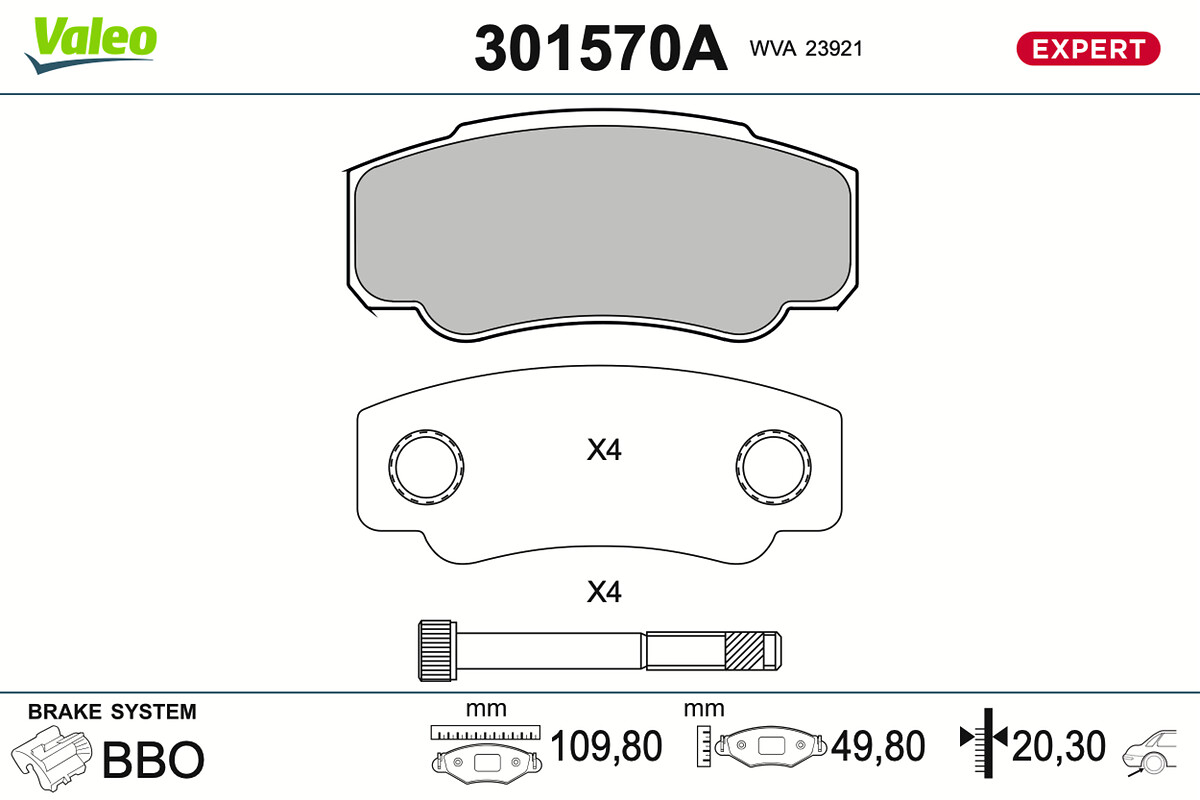 VALEO Bremseklodser 301570a bagaksel for PEUGEOT CITROËN FIAT