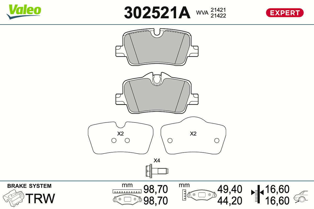 VALEO Bremseklodser 302521a bagaksel for BMW (BRILLIANCE)