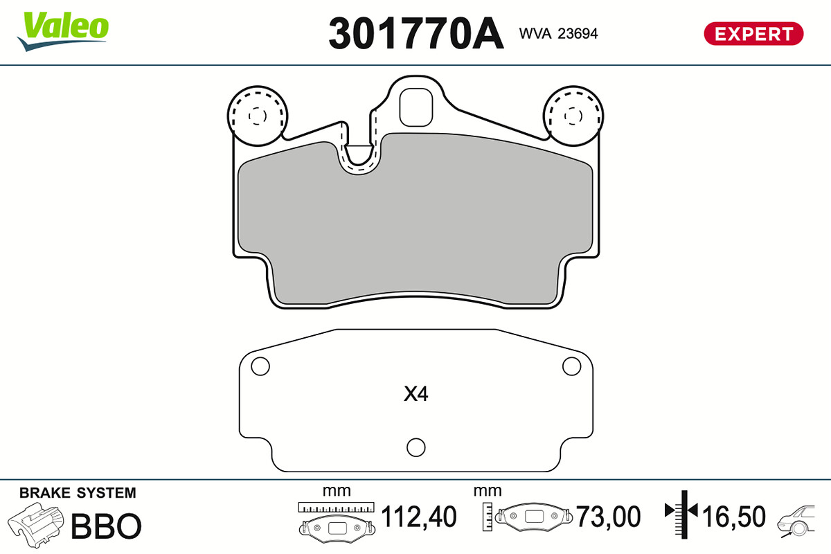 VALEO Bremseklodser 301770a bagaksel for VW AUDI PORSCHE