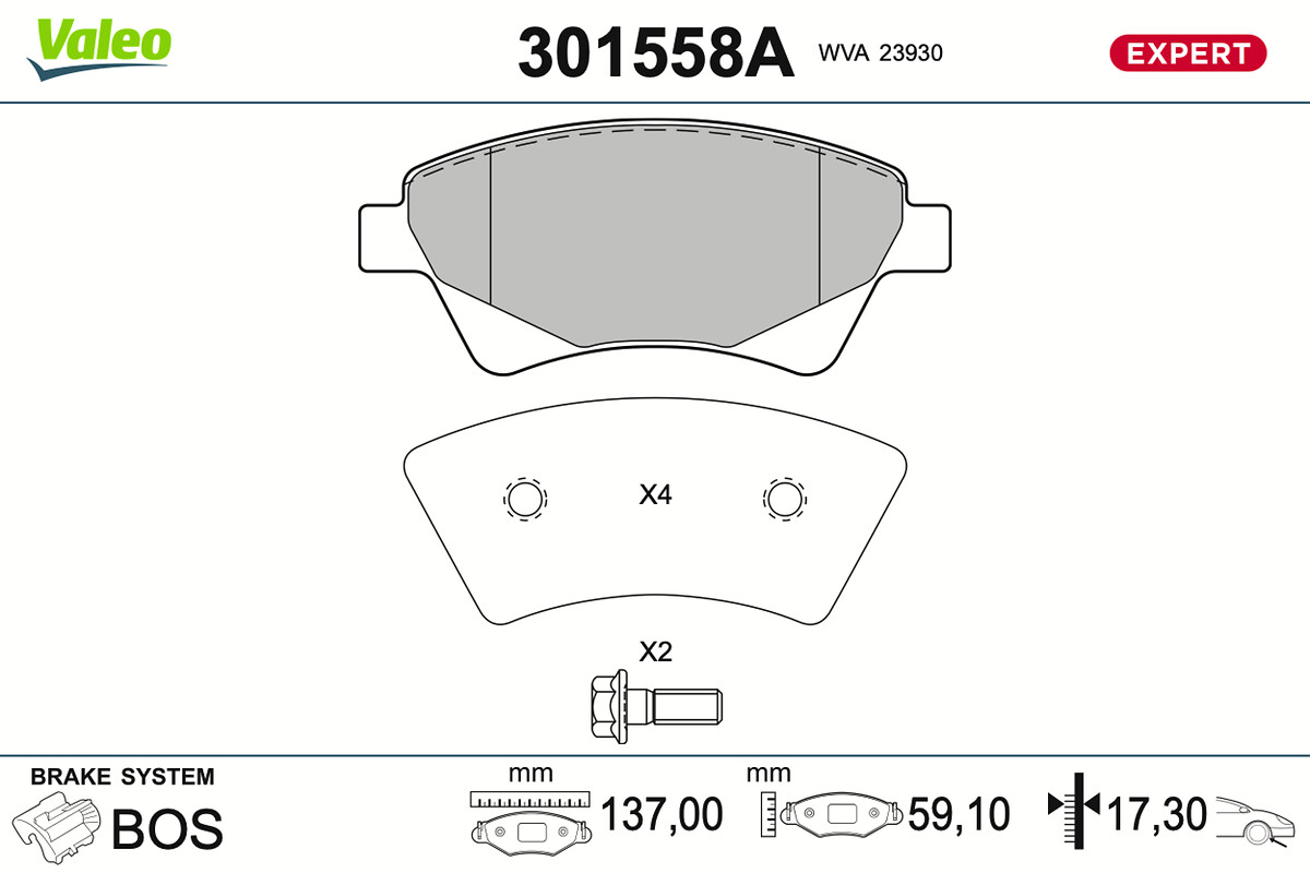 VALEO Bremseklodser 301558A foraksel for RENAULT