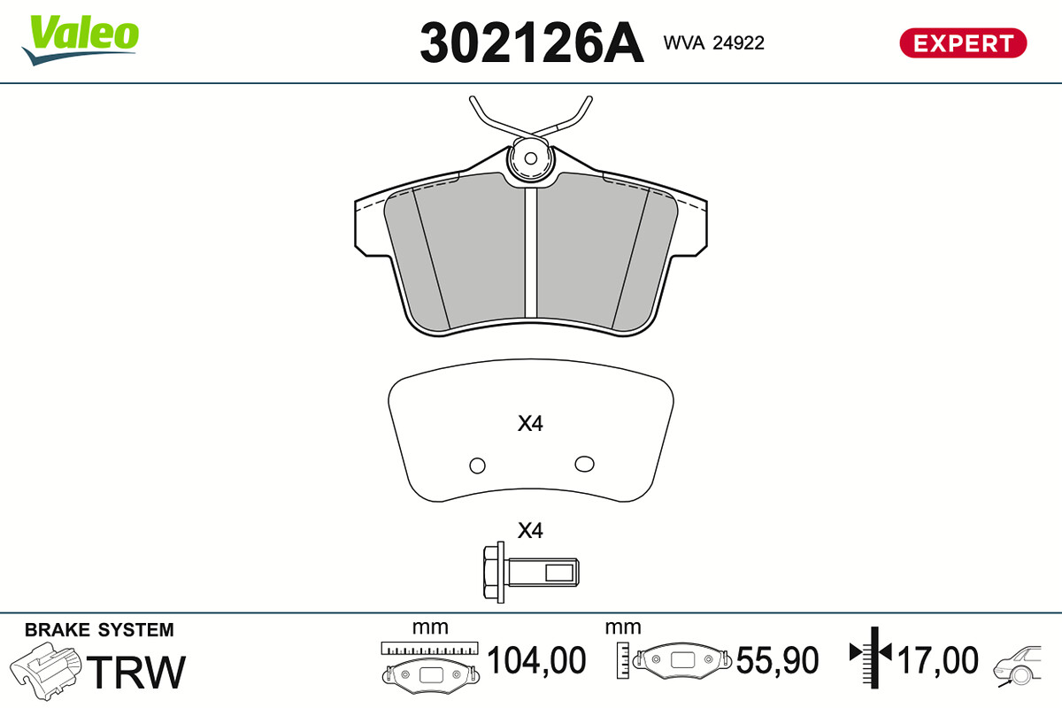 VALEO Bremseklodser 302126a bagaksel for PEUGEOT DS
