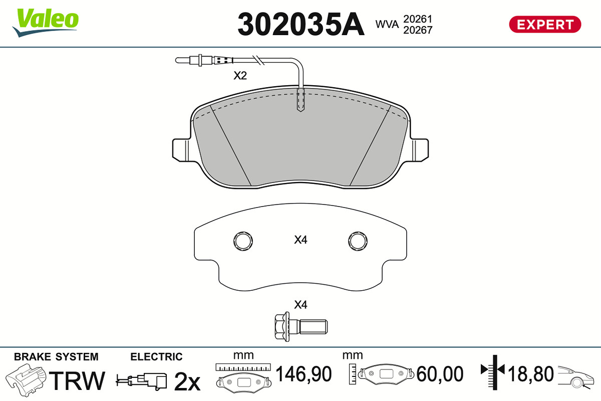 VALEO Bremseklodser 302035a foraksel for PEUGEOT LANCIA