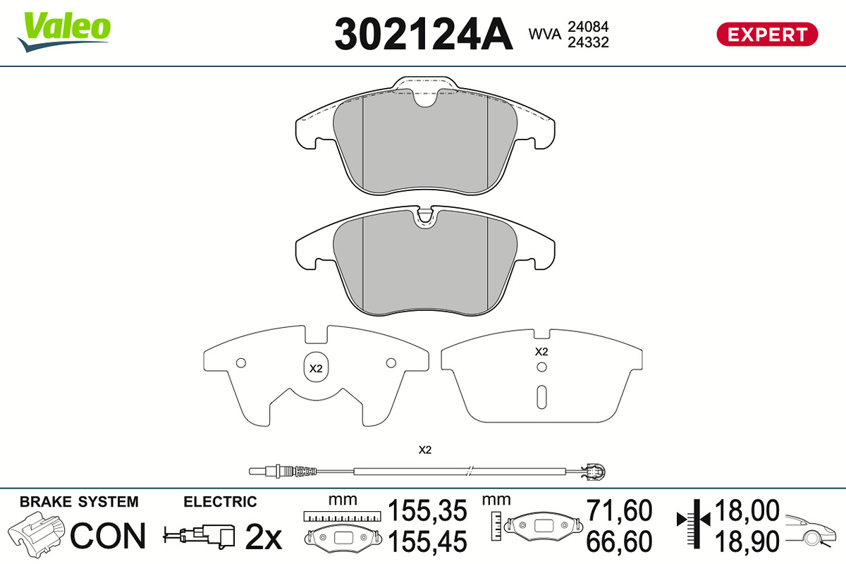 VALEO Bremseklodser 302124a foraksel for CITROËN PEUGEOT