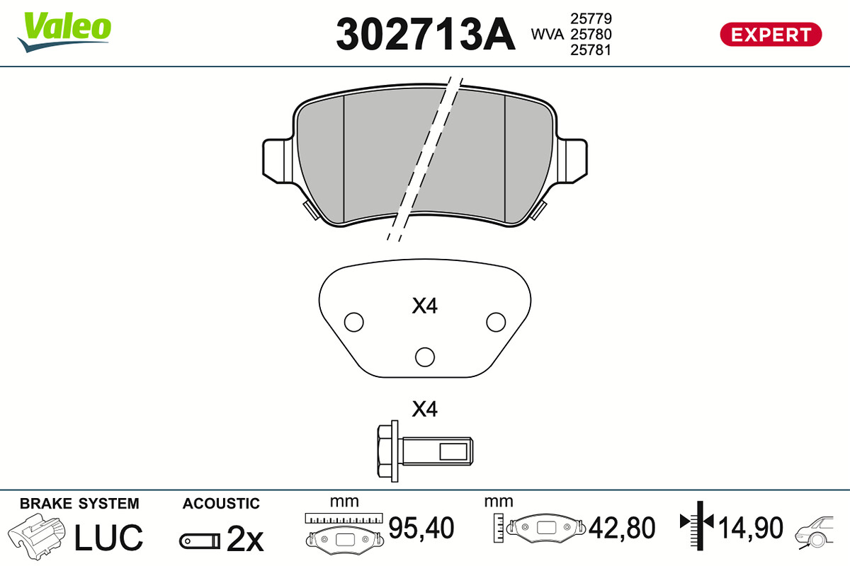 VALEO Bremseklodser 302713a bagaksel for KIA
