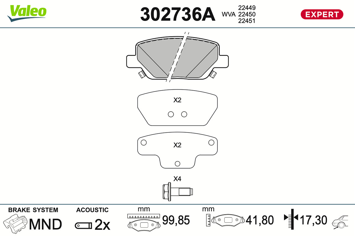 VALEO Bremseklodser 302736a bagaksel for FIAT