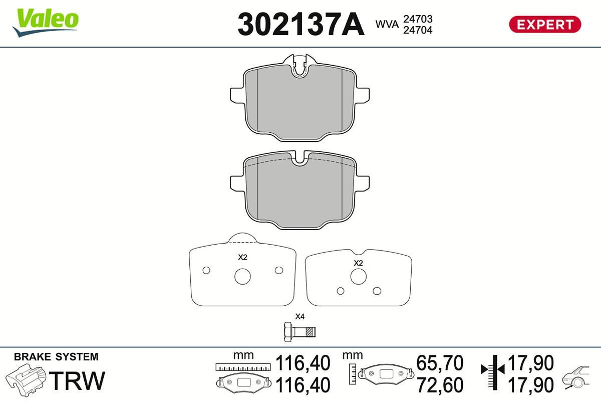 VALEO Bremseklodser 302137a bagaksel for BMW