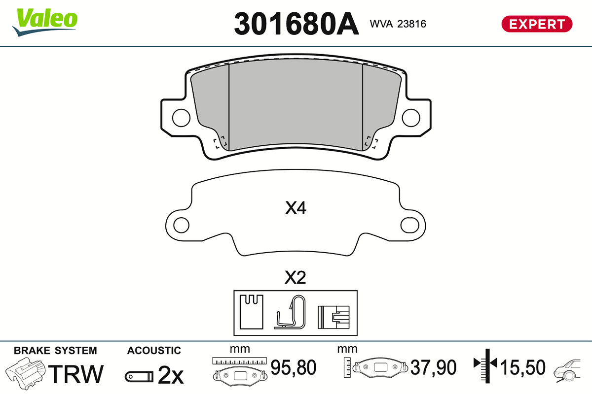 VALEO Bremseklodser 301680a bagaksel for TOYOTA