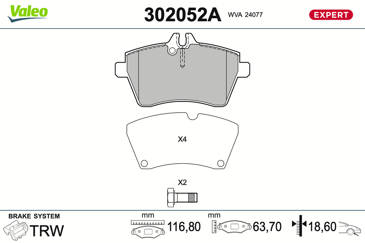 VALEO Bremseklodser 302052a foraksel for MERCEDES-BENZ
