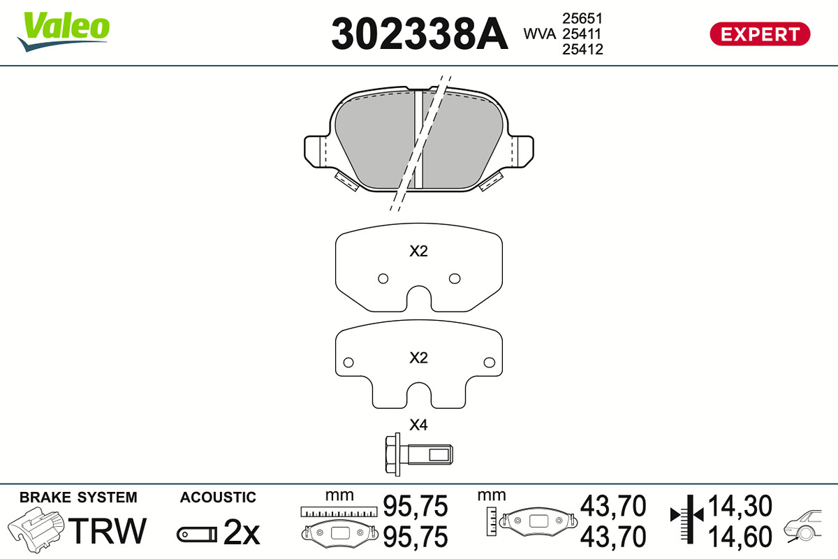 VALEO Bremseklodser 302338a bagaksel for FIAT