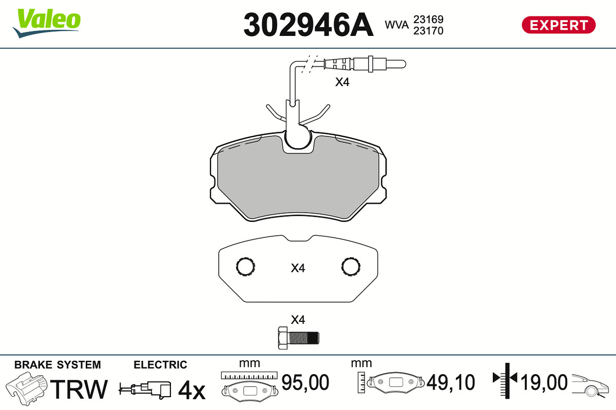 VALEO Bremseklodser 302946a foraksel for PEUGEOT