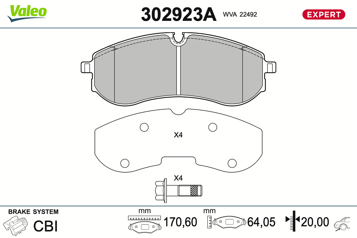 VALEO Bremseklodser 302923a bagaksel for VW MAN