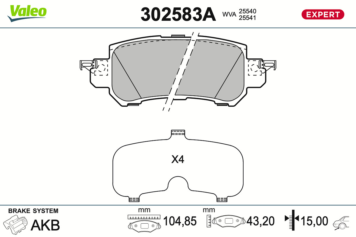 VALEO Bremseklodser 302583a bagaksel for MAZDA MAZDA (CHANGAN)