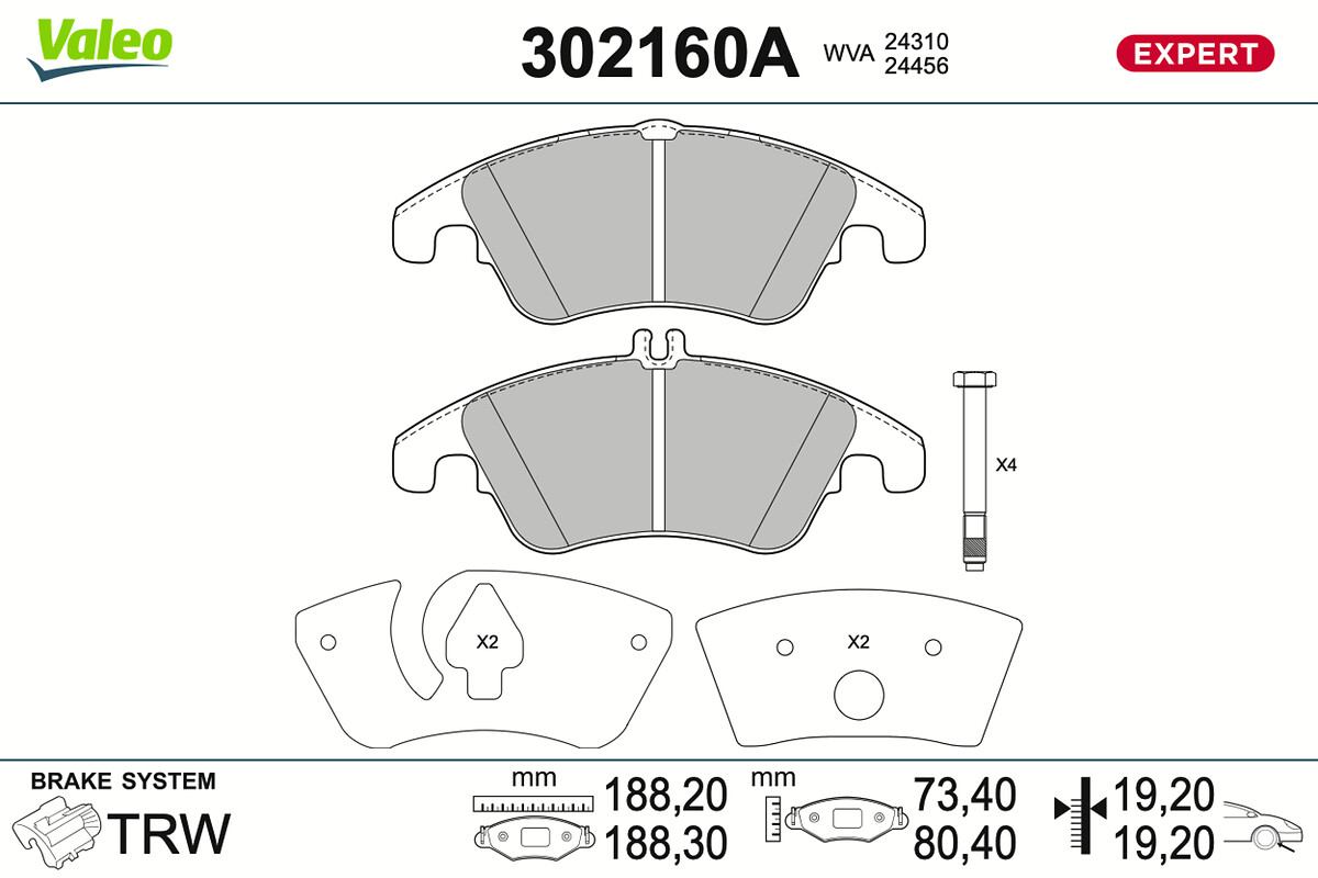 VALEO Bremseklodser 302160a foraksel for MERCEDES-BENZ