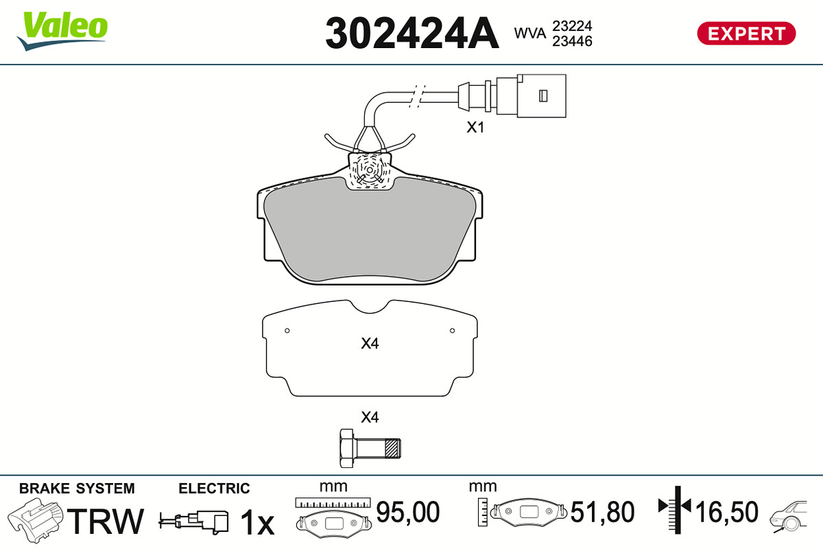 VALEO Bremseklodser 302424a bagaksel for VW